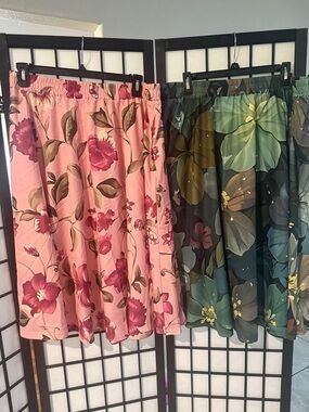 SHEIN Pink Floral Midi Skirt & Green Botanical Midi Skirt